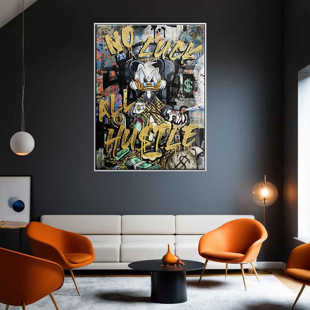 Limited Edition Canvas Wall Art - All Hustle Duck with Gold Accents, Eco-Friendly and UV-Resistant, Handmade in Germany 2