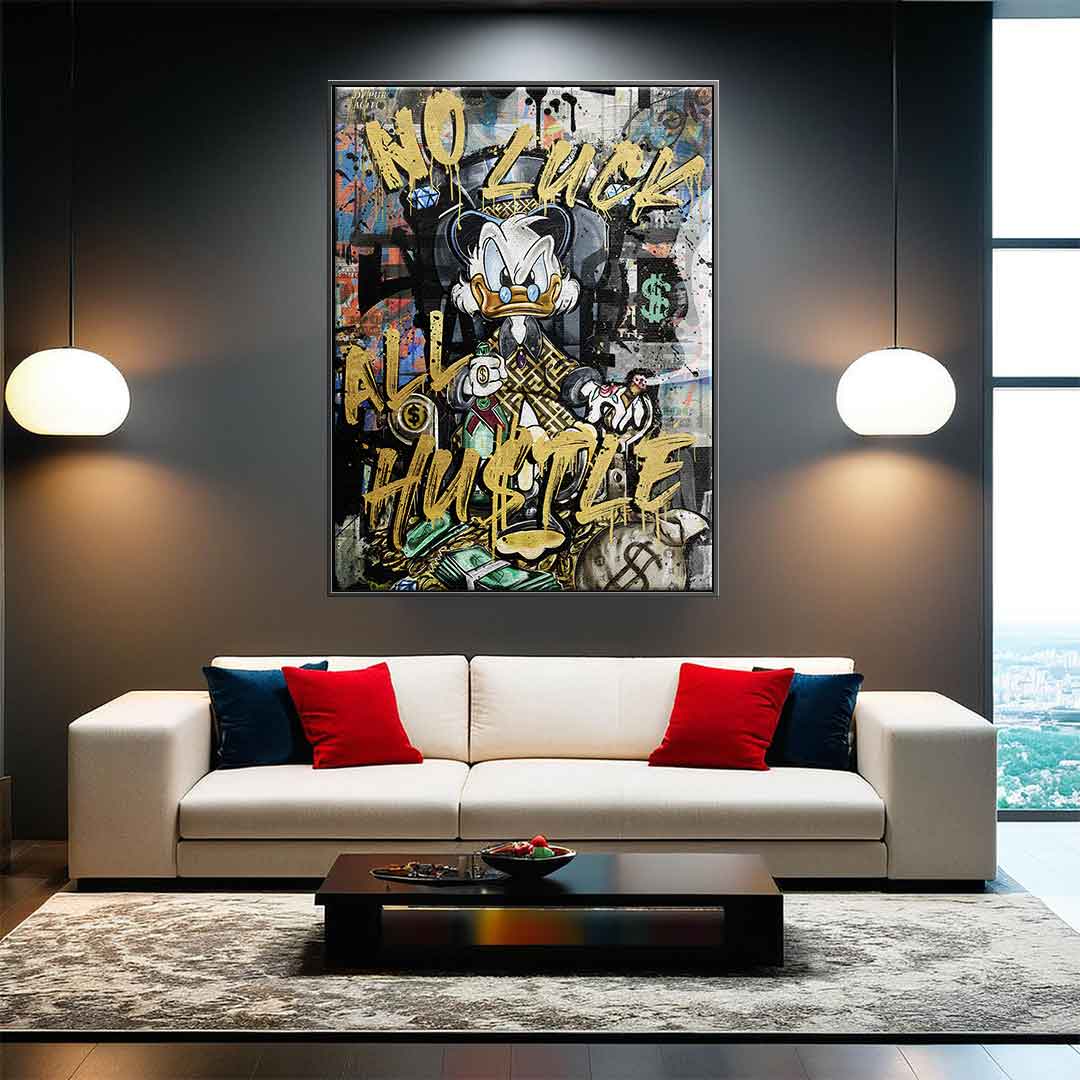 Limited Edition Canvas Wall Art - All Hustle Duck with Gold Accents, Eco-Friendly and UV-Resistant, Handmade in Germany 3