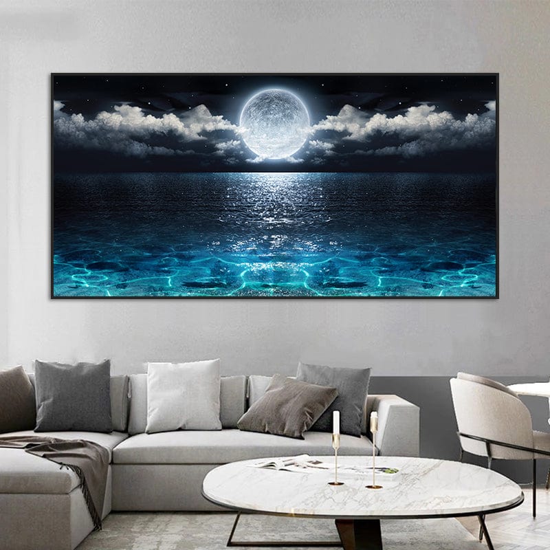 Limited Edition Moon Rise Art Print β Serene Full Moon Over Blue Waters β High-Quality Canvas Print for Home DΓ©cor 0