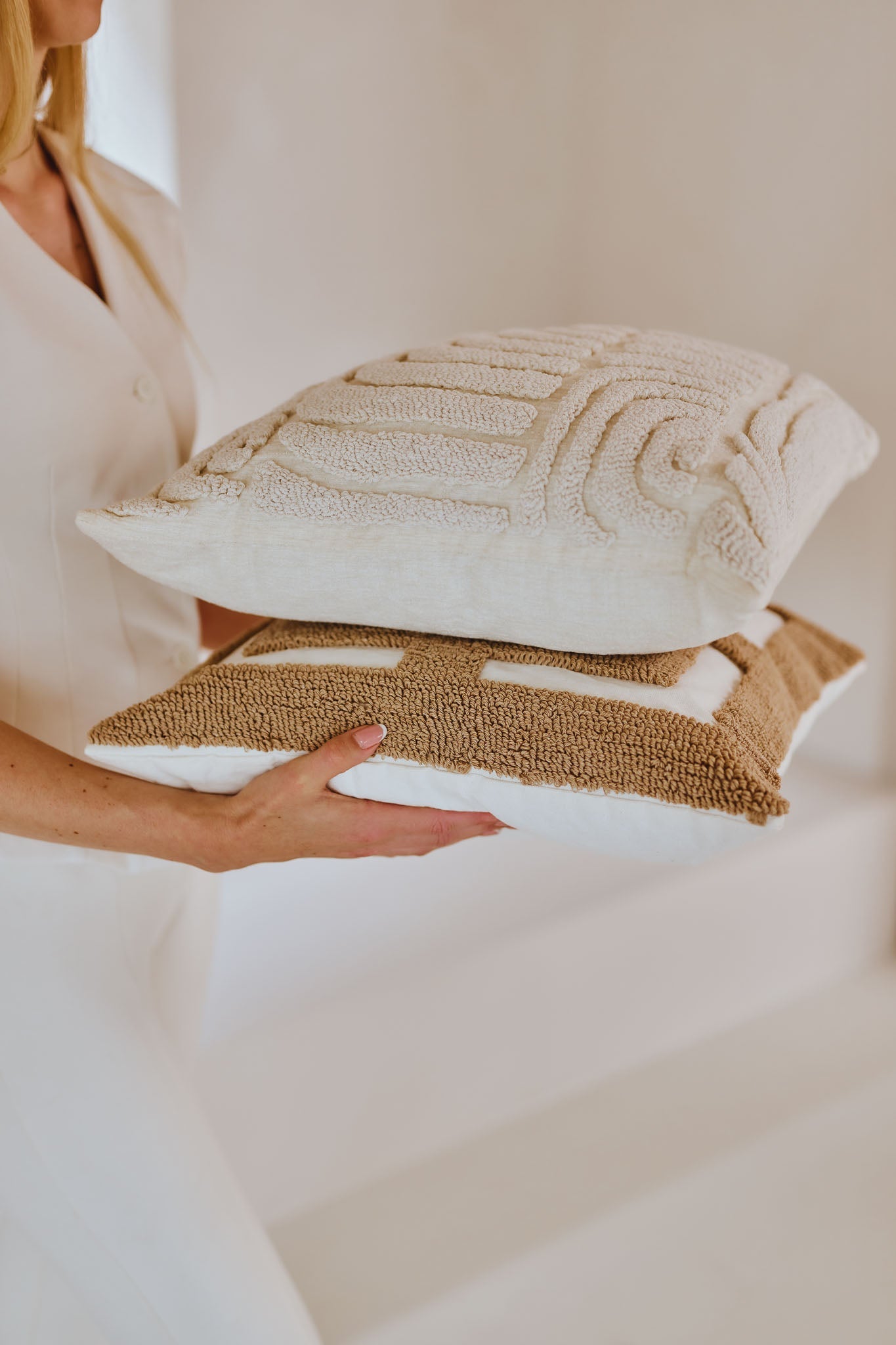 Luna Tufted Cushion Cover 45x45 cm in Soft Sand β Elegant Sofa Cushion Cover for Scatter Cushions and Home Decor 4