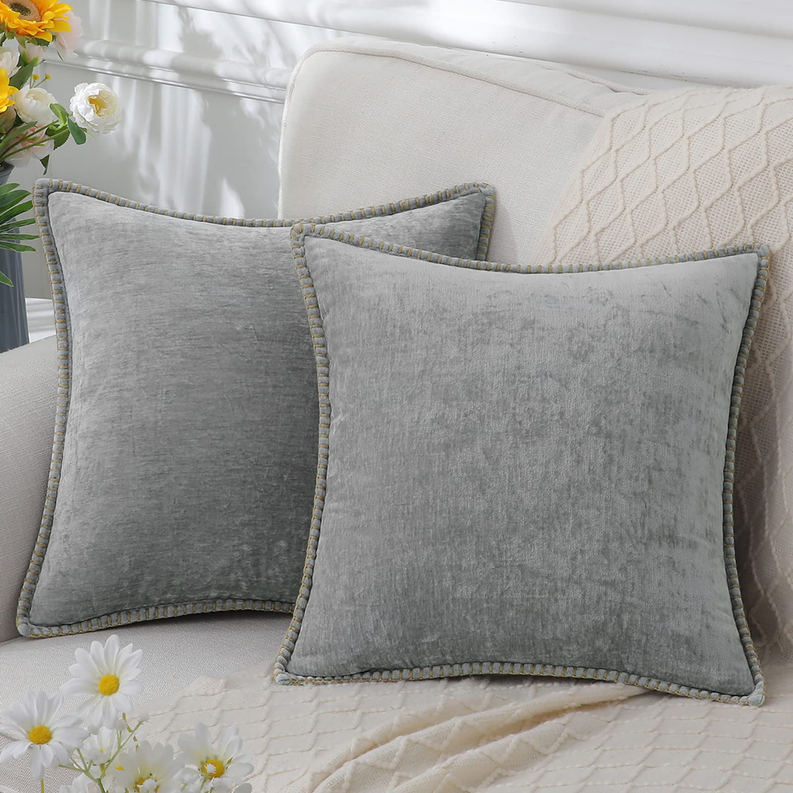 Luxury Decorative Cushion Cover in Velvety Chenille β Soft Accent Pillow for Couch and Bedroom, 40x40cm to 60x60cm 2