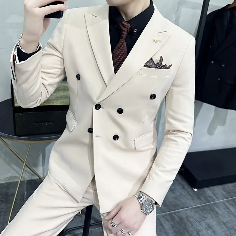 Men's Modern Three-Piece Double-Breasted Wedding Guest Suit