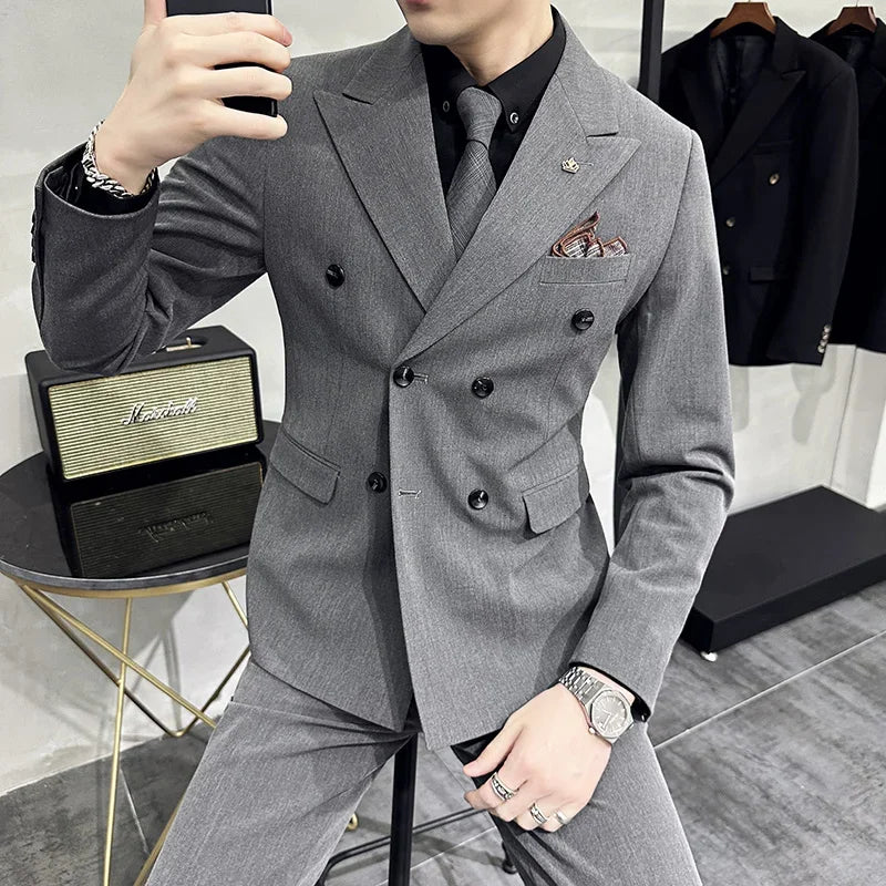Men's Modern Three-Piece Double-Breasted Wedding Guest Suit