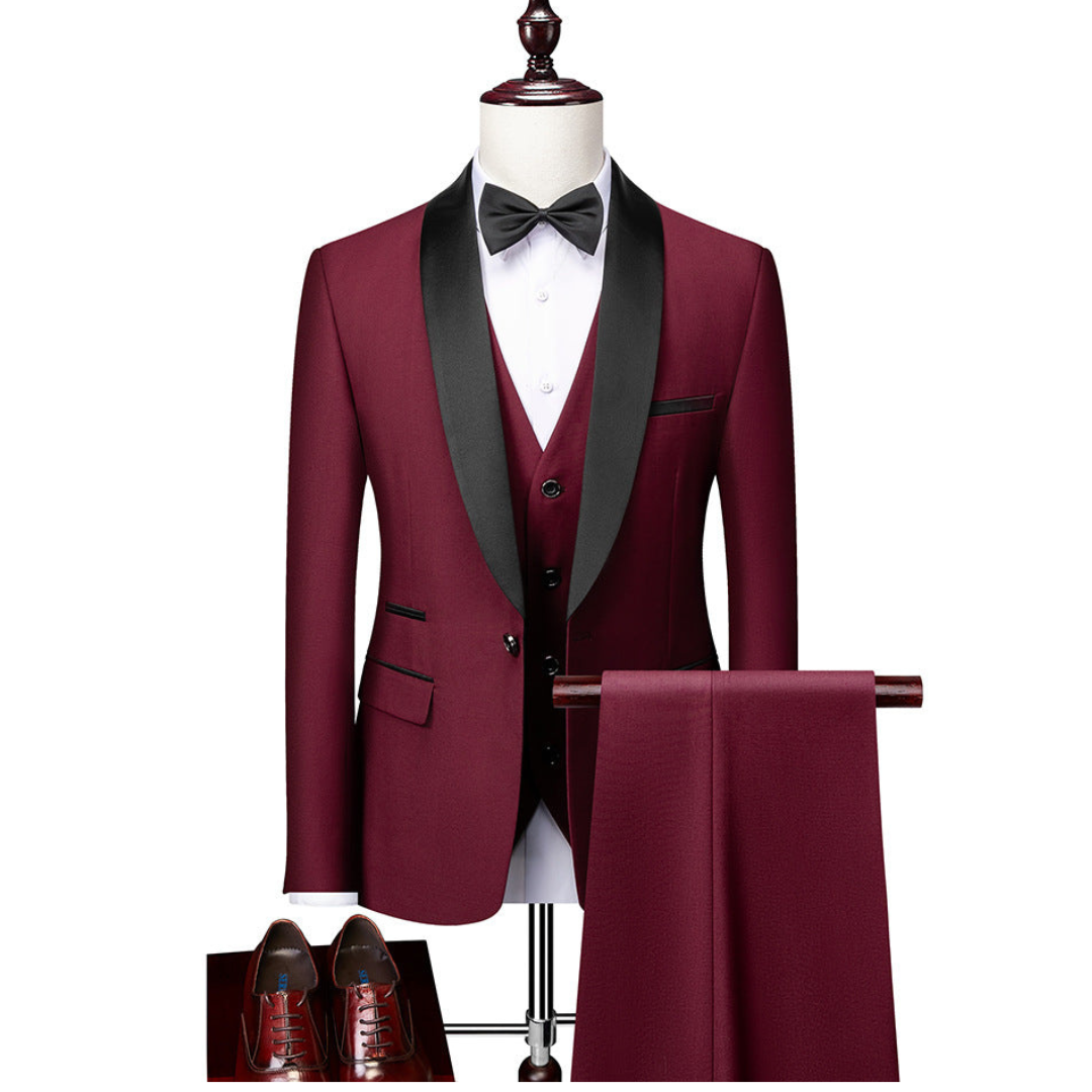 Men's Three-Piece Wedding Guest Suit Jacket Vest Trousers Formal Outfit