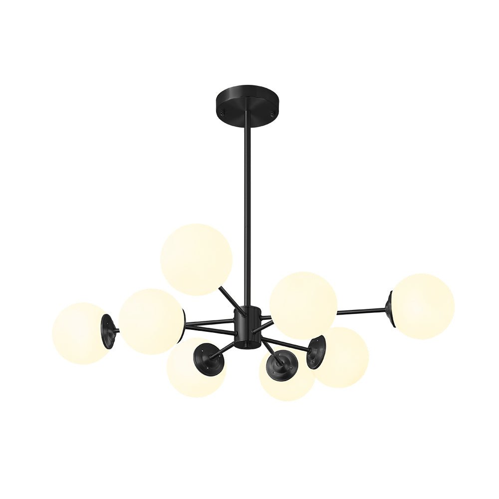 Mid-Century Modern Black Chandelier Light with Opal Glass Shades – Adjustable Dimmable Dining Room Lighting 10
