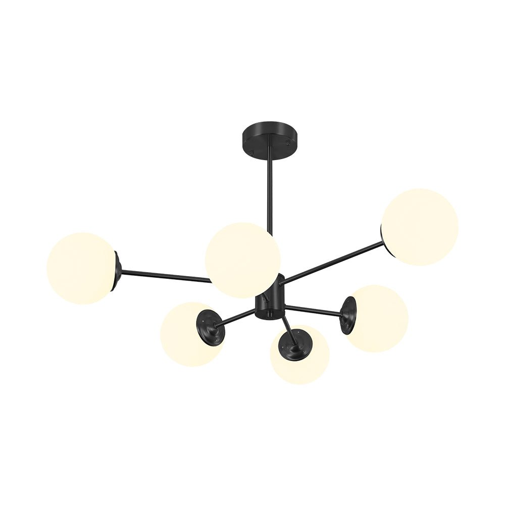 Mid-Century Modern Black Chandelier Light with Opal Glass Shades – Adjustable Dimmable Dining Room Lighting 11