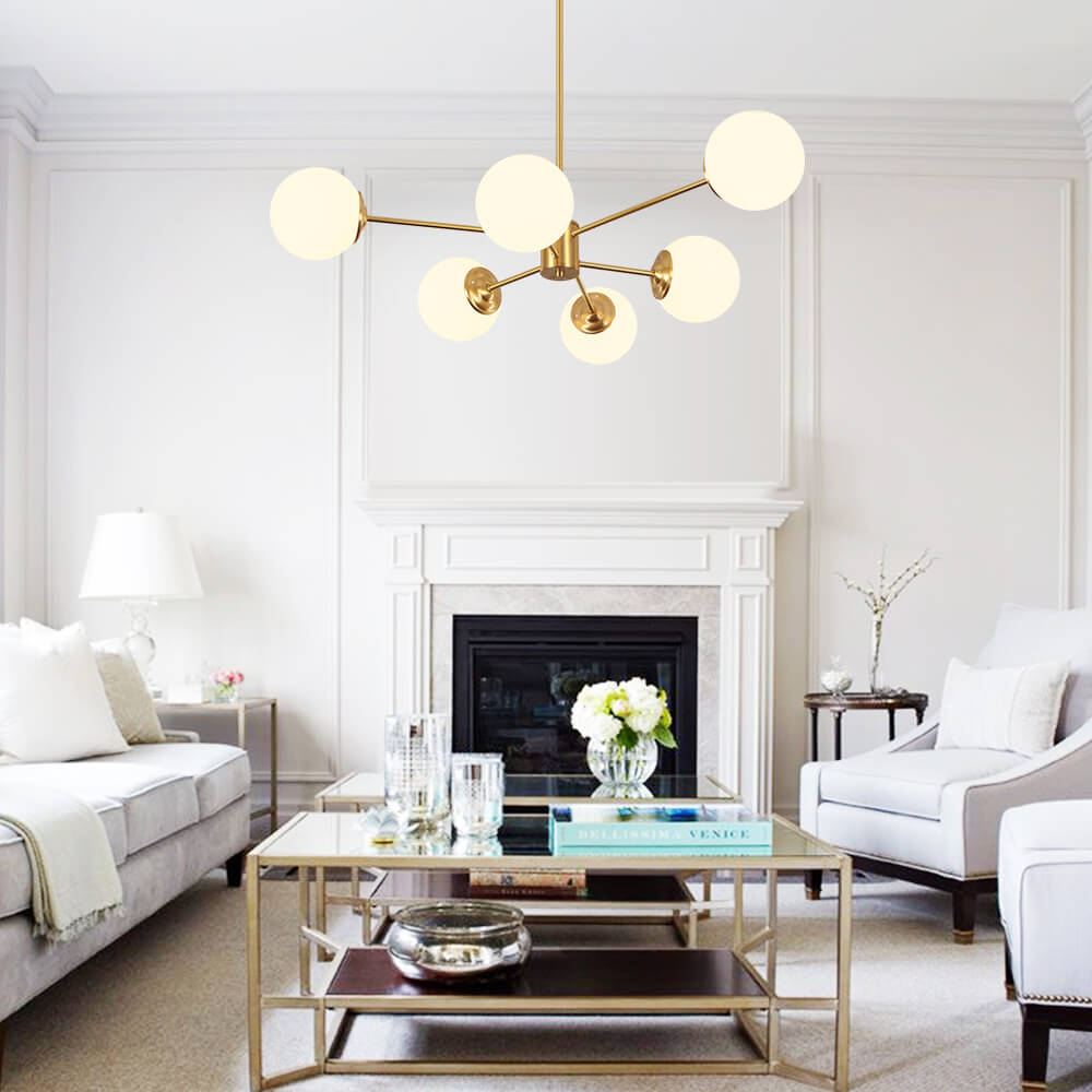 Mid-Century Modern Black Chandelier Light with Opal Glass Shades – Adjustable Dimmable Dining Room Lighting 7