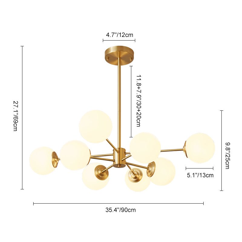 Mid-Century Modern Black Chandelier Light with Opal Glass Shades – Adjustable Dimmable Dining Room Lighting 8