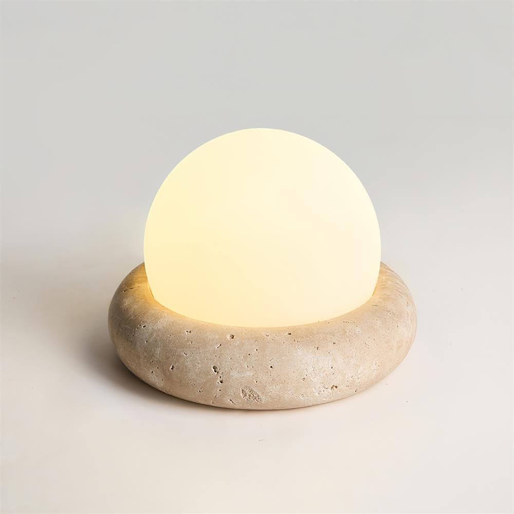 Mini Travertine Globe Table Lamp with Opal Glass Shade – Elegant Bedside Lamp for Ambient Indoor/Outdoor Lighting 0