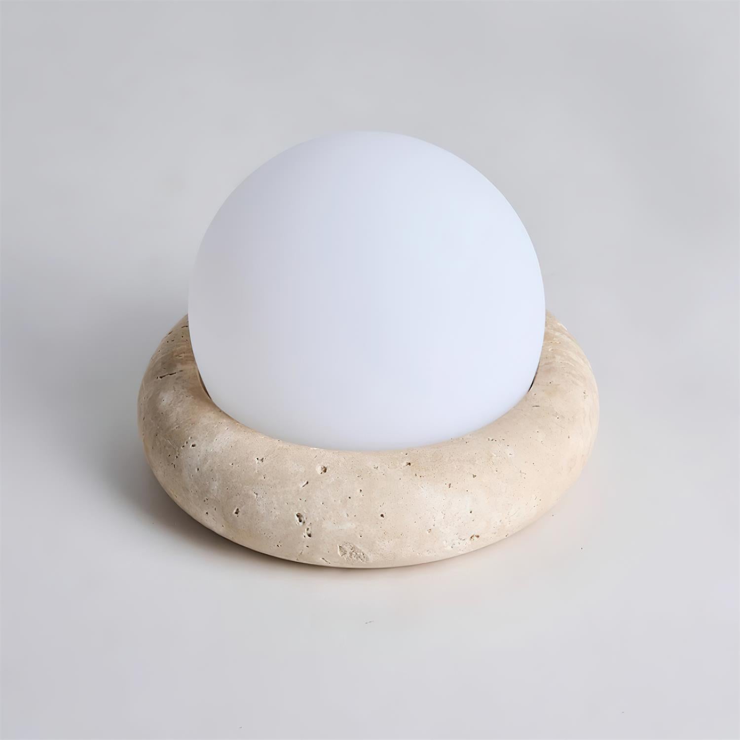 Mini Travertine Globe Table Lamp with Opal Glass Shade – Elegant Bedside Lamp for Ambient Indoor/Outdoor Lighting 2