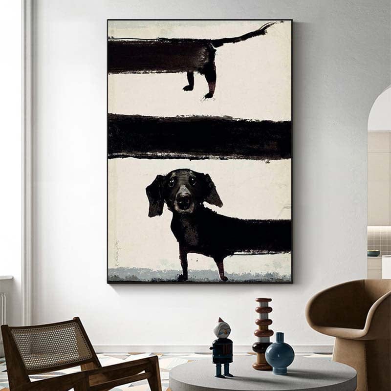 Minimalist Dachshund Art Print β Black Sausage Dog Design on Cream Background, Limited Edition, Museum-Quality Paper 1