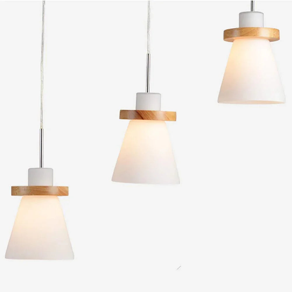 Minimalist Trapezoid Pendant Light in White Wood and Glass – Stylish Kitchen Pendant Lighting for Bedroom, Dining, and Living Room 5