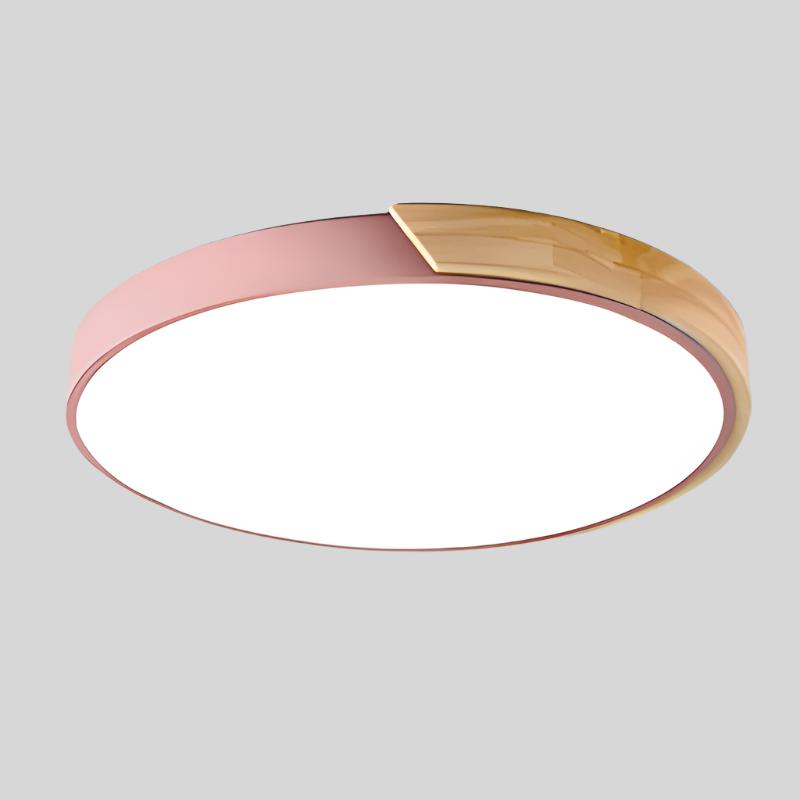 Scandinavian Ceiling Light – Round Wooden Design – Macaron Style – Warm Light