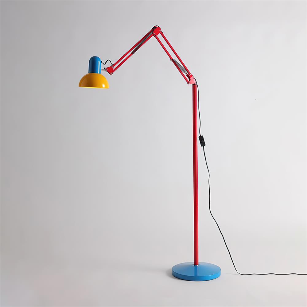 Modern Adjustable Floor Lamp with Colorful Design – Blue Base, Red Arm, Yellow Shade for Living Room and Contemporary Spaces 0