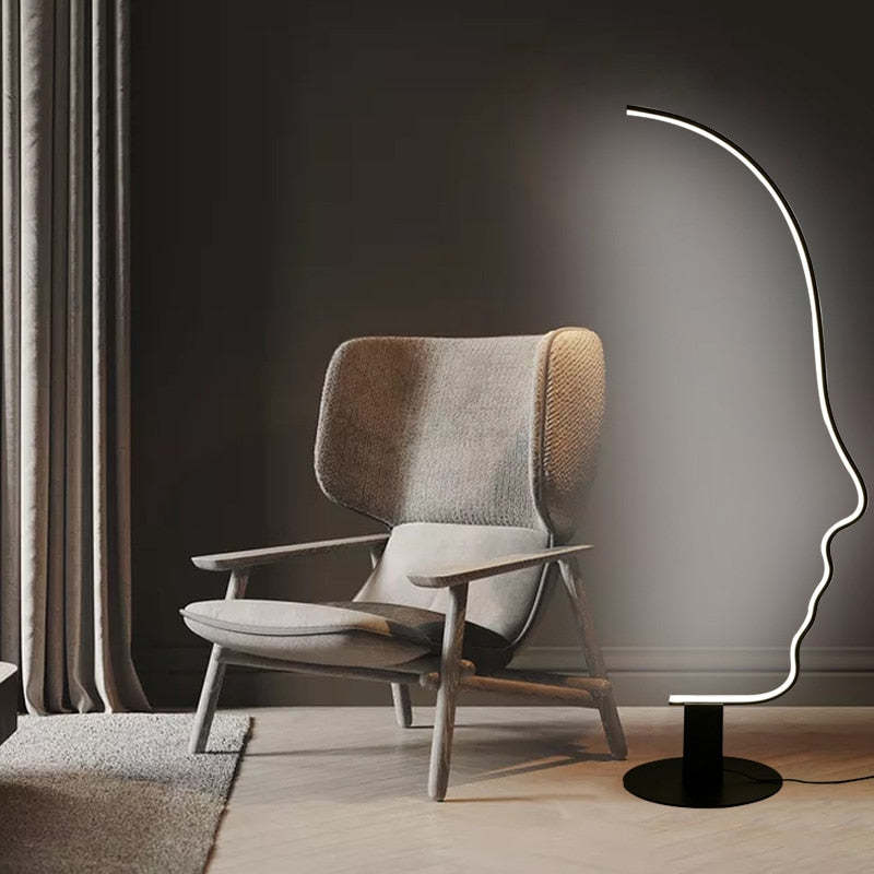 Modern Arc Floor Lamp in Black Metal – Unique Human Face Design for Living Room and Bedroom 0