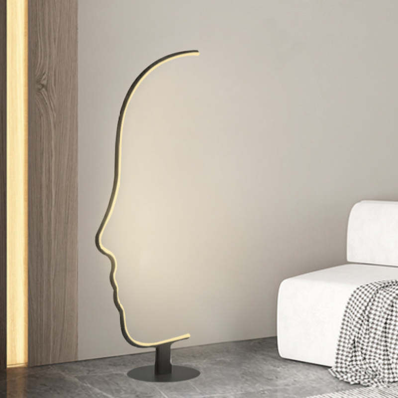 Modern Arc Floor Lamp in Black Metal – Unique Human Face Design for Living Room and Bedroom 2