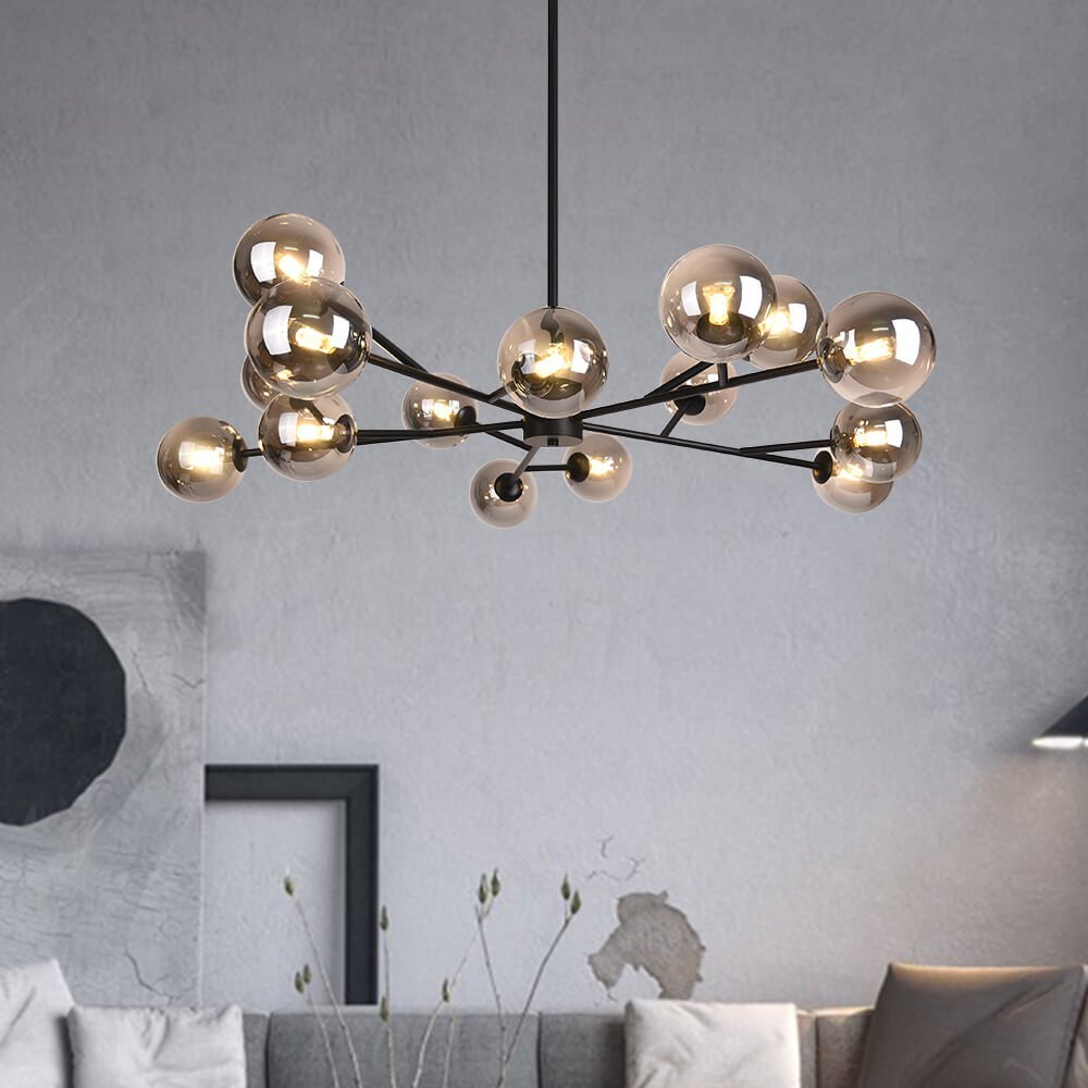 Modern Black Chandelier with 15 Lights – Adjustable Height Sputnik Design for Dining Room or Kitchen 7
