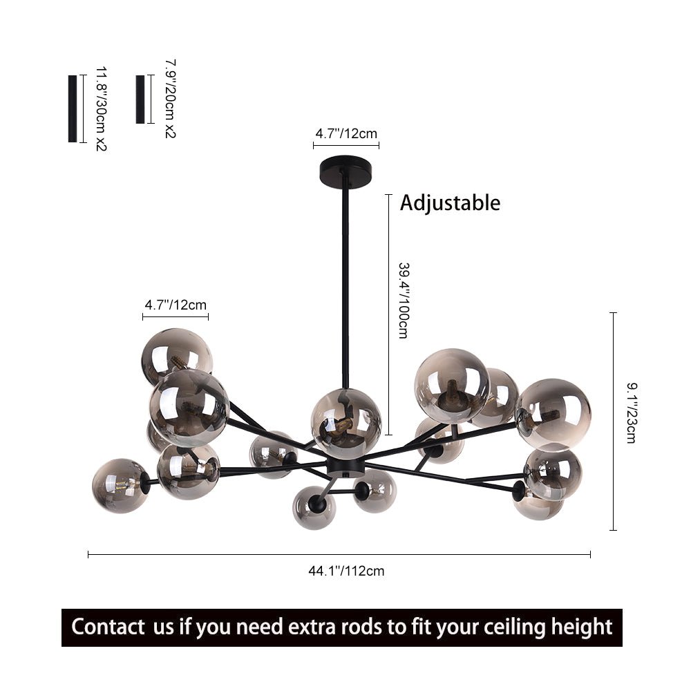 Modern Black Chandelier with 15 Lights – Adjustable Height Sputnik Design for Dining Room or Kitchen 8