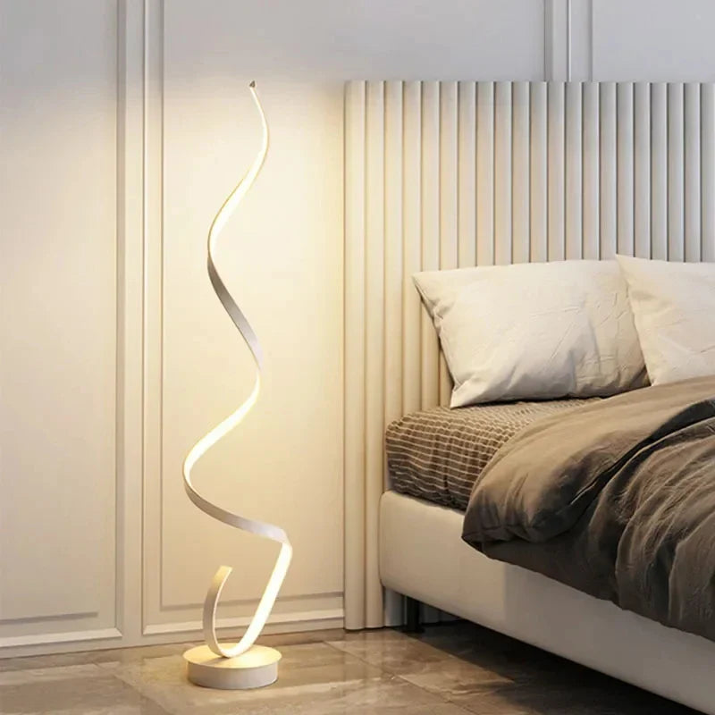 Modern Black Floor Lamp with Dimmable LED Lighting – Stylish Spiral Design for Living Room 3