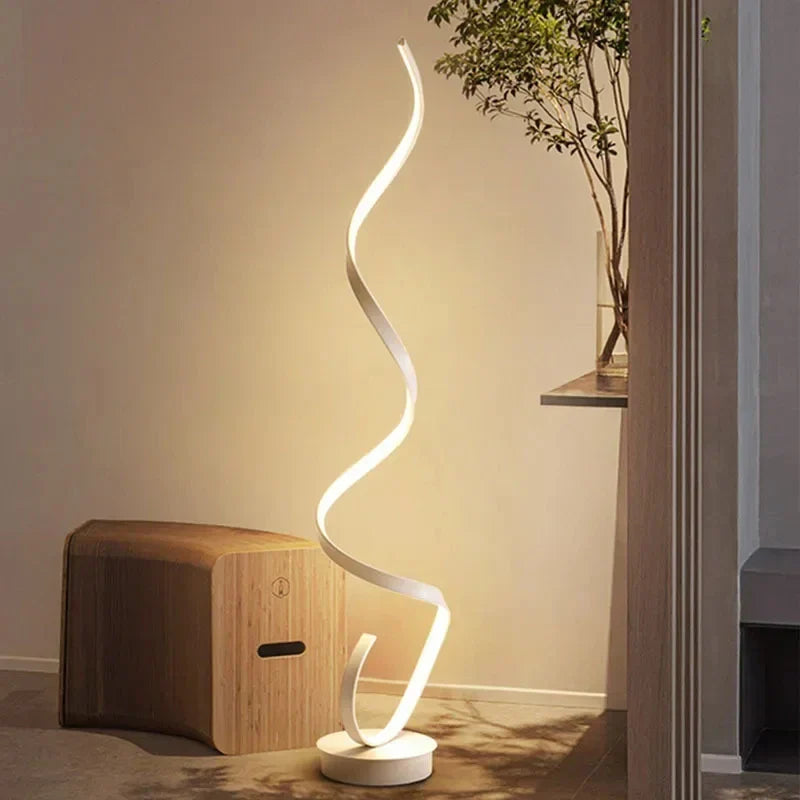 Modern Black Floor Lamp with Dimmable LED Lighting – Stylish Spiral Design for Living Room 4