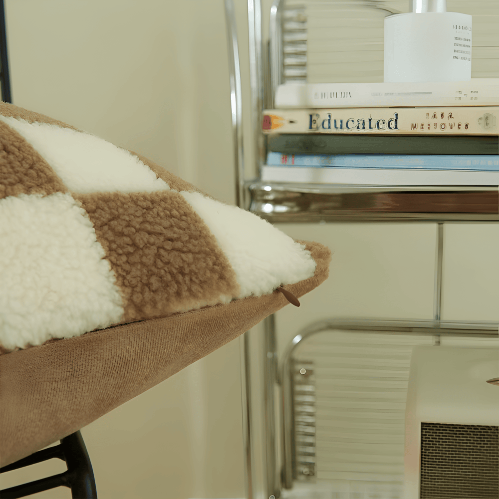 Modern Checkered Cushion Cover in Green and Coffee Brown β Soft Polyester with Hidden Zipper for Stylish Home Decor 2