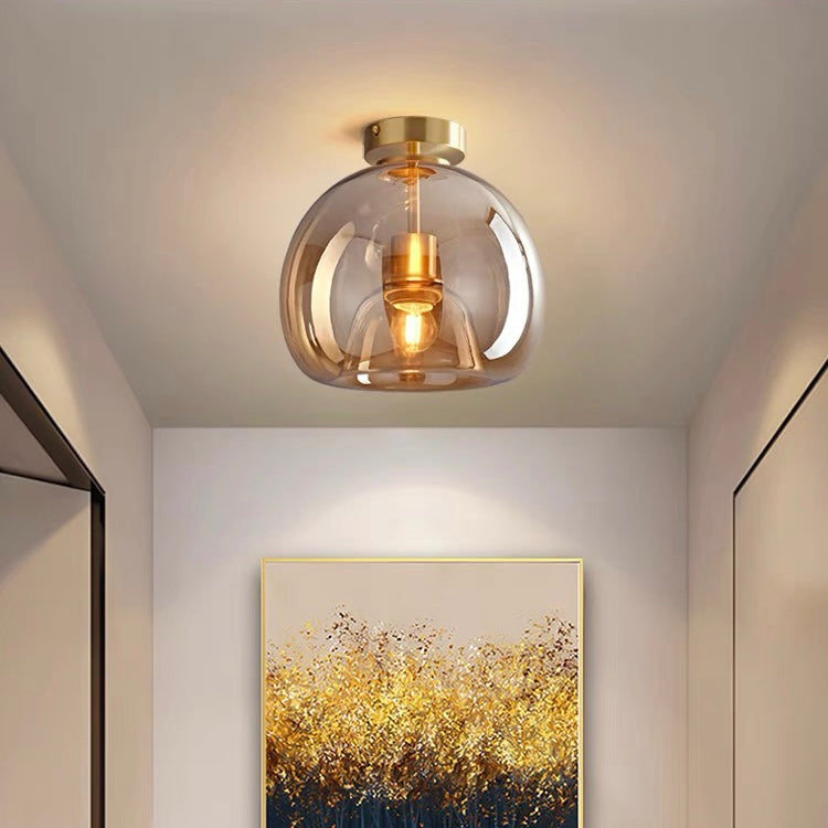 Modern Copper Glass Flush Mount Ceiling Light Fixture for Hallway and Living Room – Elegant Design, E27 Bulb Compatible 8