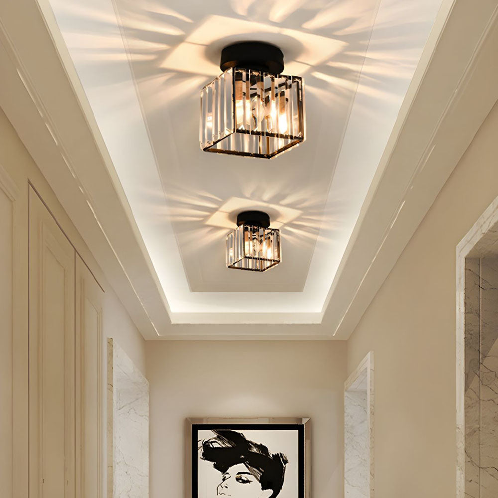 Modern Flush Mount Ceiling Light Fixture in Black β 1-Light Crystal Design for Hallway and Living Room 0