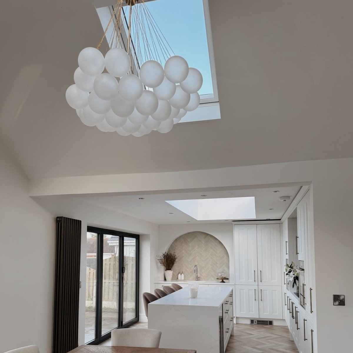 Modern Glass Bubble Chandelier Light – Three Bulb Design with Black and Brass Finish for Elegant Home Lighting 2