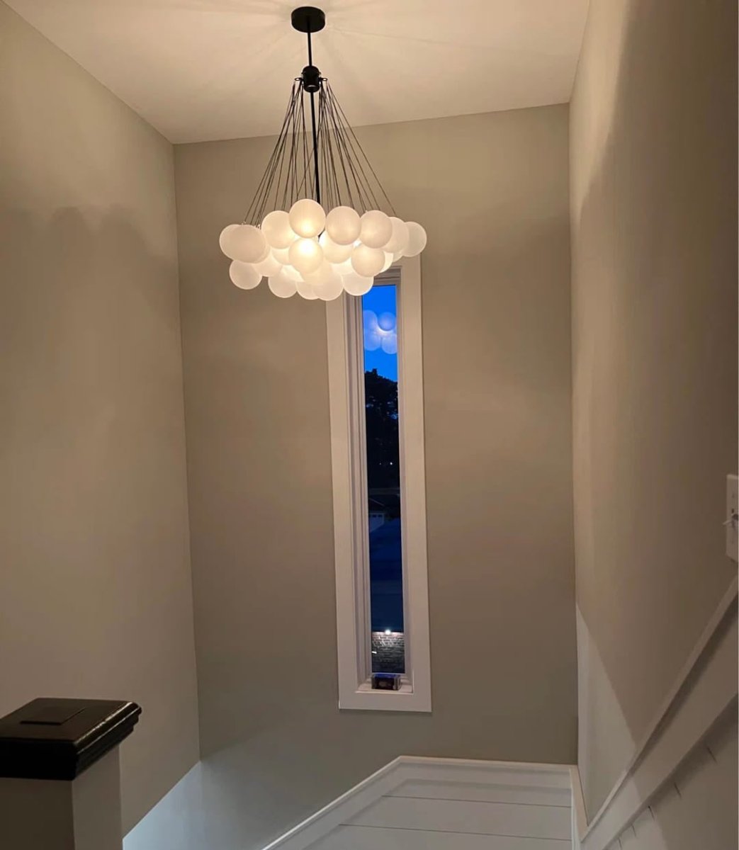 Modern Glass Bubble Chandelier Light – Three Bulb Design with Black and Brass Finish for Elegant Home Lighting 6