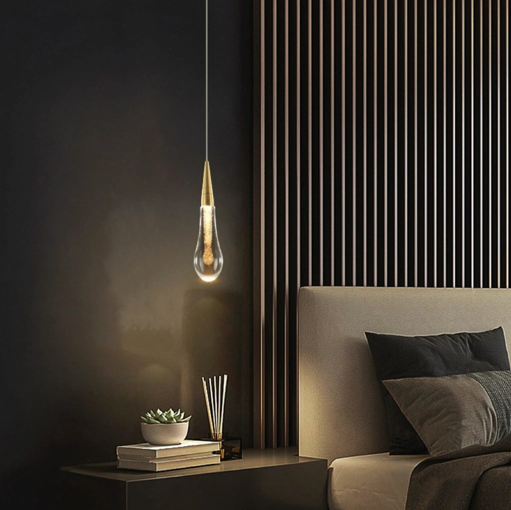 Modern Glass Pendant Lamp with Adjustable Height – Elegant Drop-Shaped Hanging Light for Bedside and Cozy Atmosphere 0
