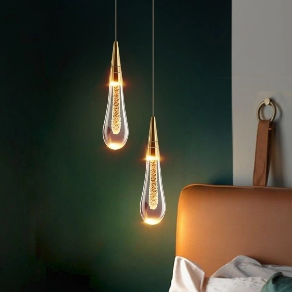 Modern Glass Pendant Lamp with Adjustable Height – Elegant Drop-Shaped Hanging Light for Bedside and Cozy Atmosphere 3