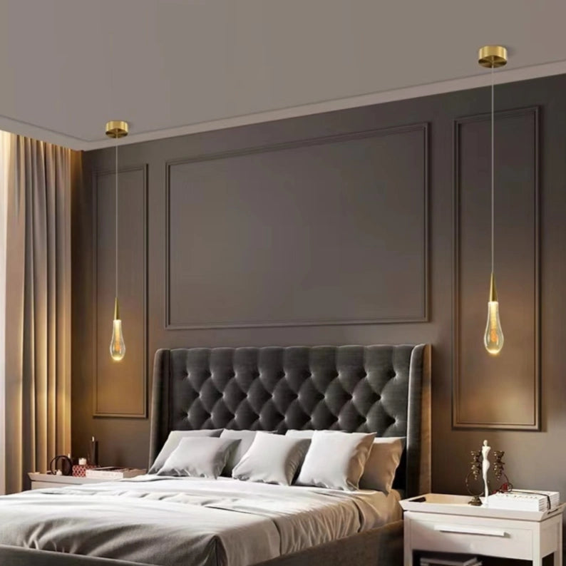 Modern Glass Pendant Lamp with Adjustable Height – Elegant Drop-Shaped Hanging Light for Bedside and Cozy Atmosphere 4