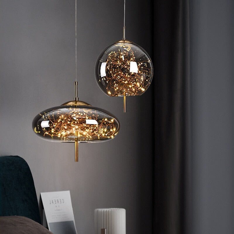 Modern Glass Pendant Light with Adjustable Wire – Starlit Smoky Fixture for Kitchen and Dining 1