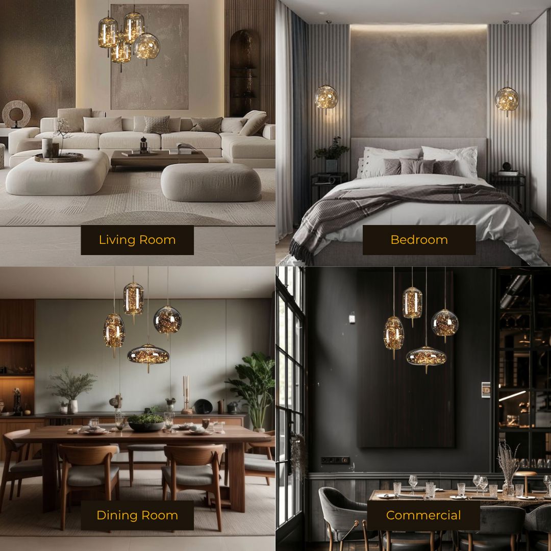 Modern Glass Pendant Light with Adjustable Wire – Starlit Smoky Fixture for Kitchen and Dining 3