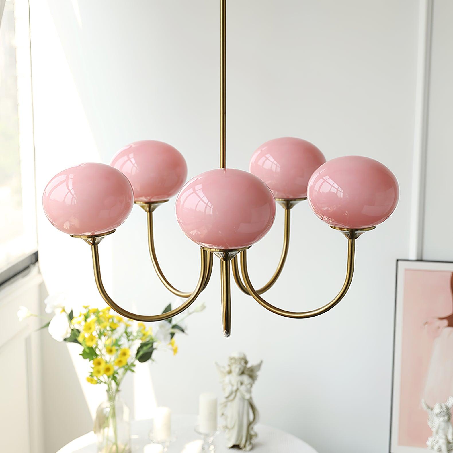 Modern Gold Chandelier Light with Pink Glass Shades – Elegant Dining Room Chandelier for Stylish Home Decor 5