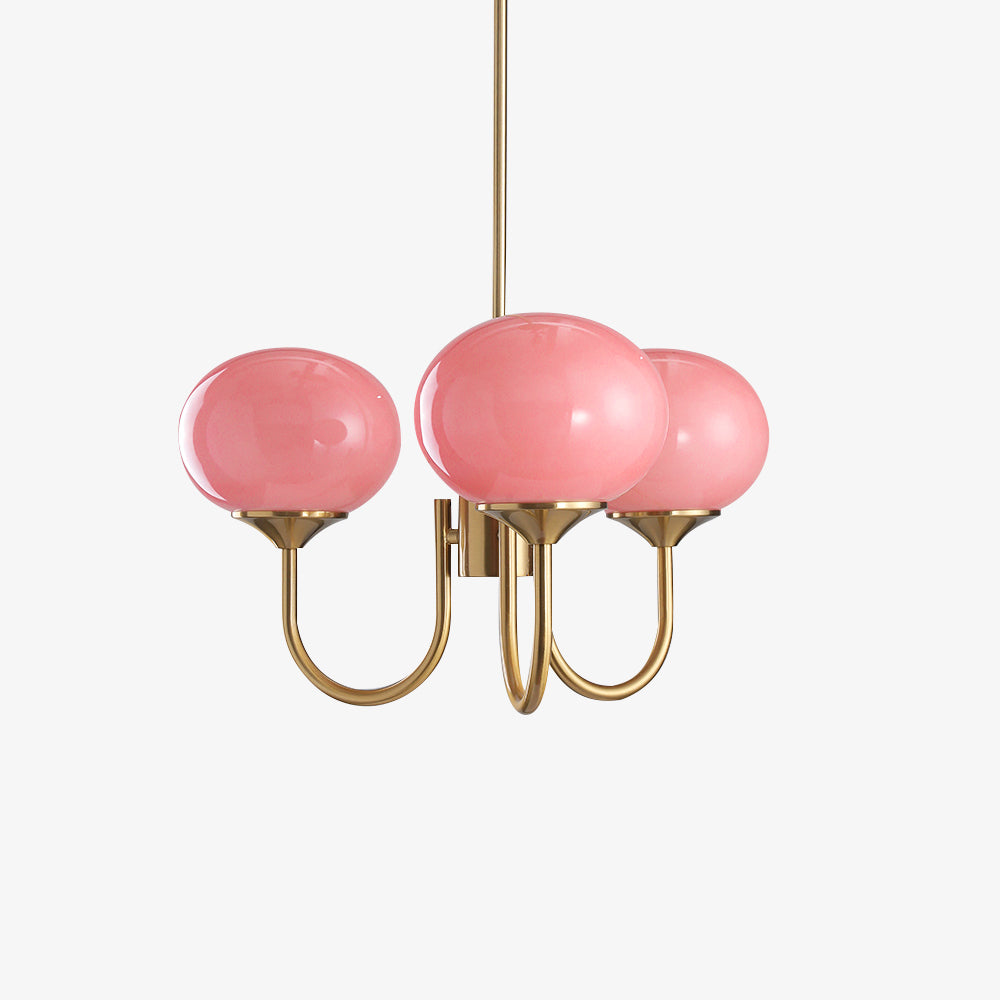 Modern Gold Chandelier Light with Pink Glass Shades – Elegant Dining Room Chandelier for Stylish Home Decor 7