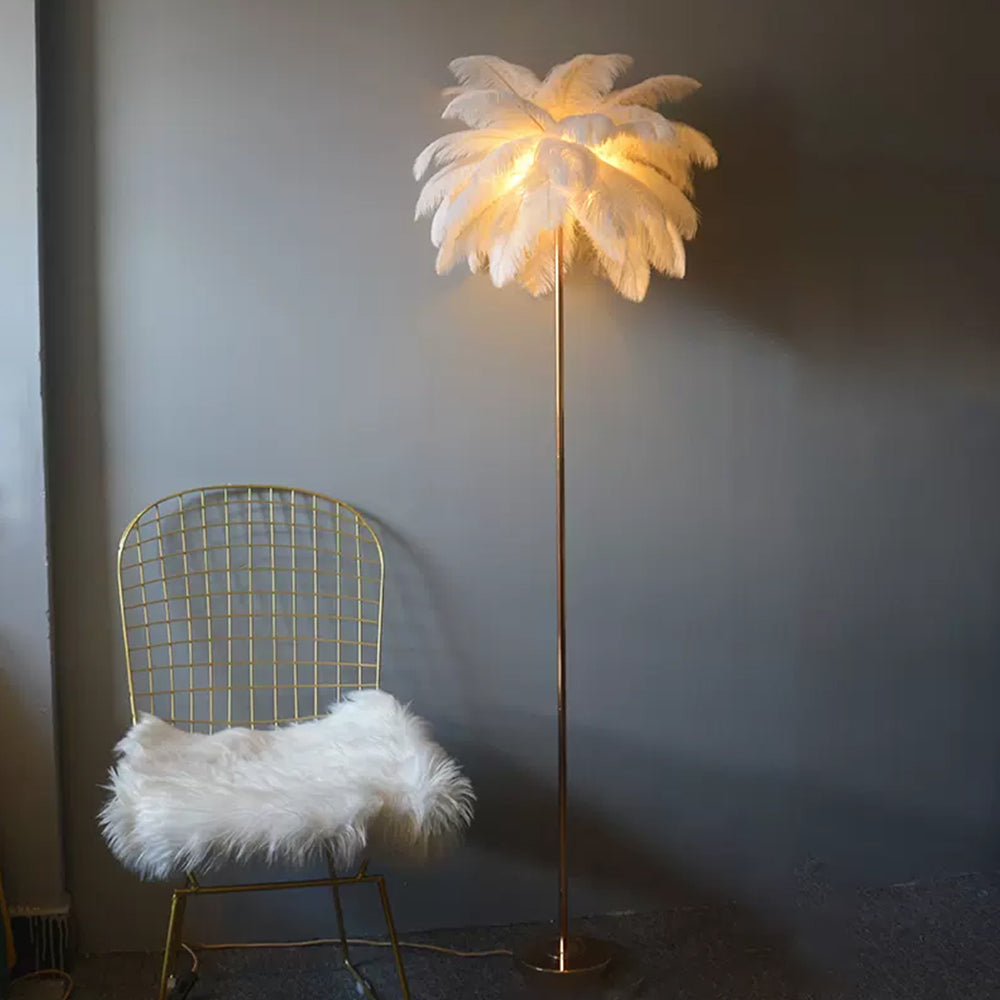 Modern Gold Floor Lamp with Ostrich Feather Shade – Elegant Standing Lamp for Living Room and Bedroom 4