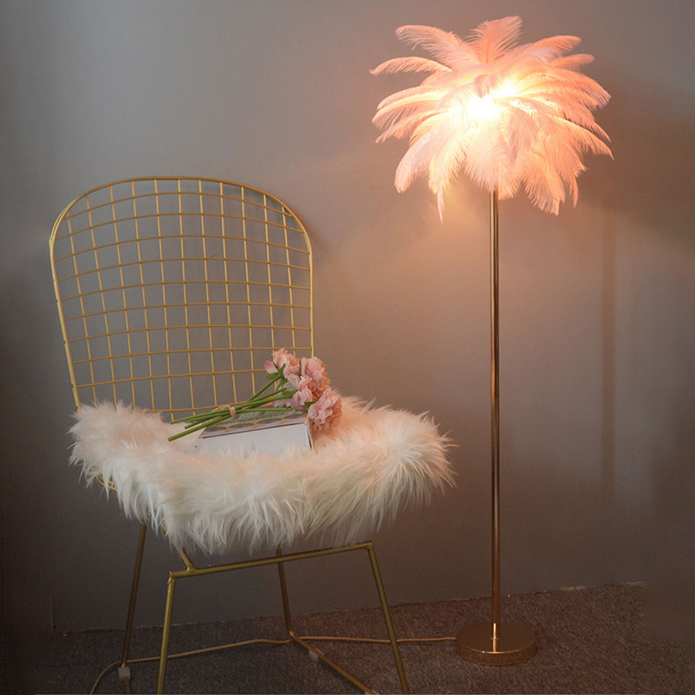 Modern Gold Floor Lamp with Ostrich Feather Shade – Elegant Standing Lamp for Living Room and Bedroom 6