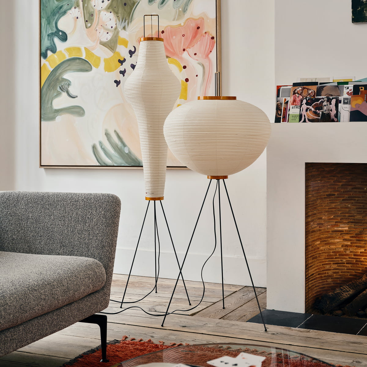 Modern Rice Paper Floor Lamp – Elegant Minimalist Design for Living Room – Soft Light Diffusion with Durable Metal Base 8