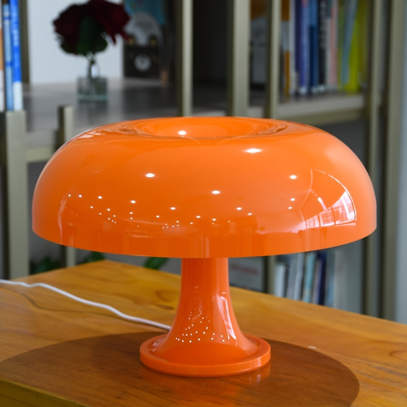 Modern Shroom Table Lamp with Dimmable Lighting – USB Powered Bedside Lamp in Glossy White or Orange 0
