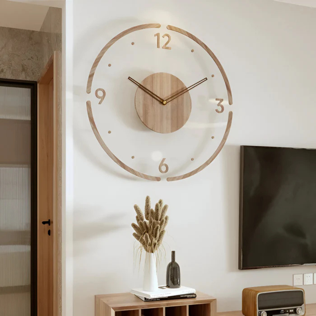 Modern Wall Clock 30 cm - Stylish Acrylic and Wood Design for Living Room Decor, Silent Quartz Mechanism 2