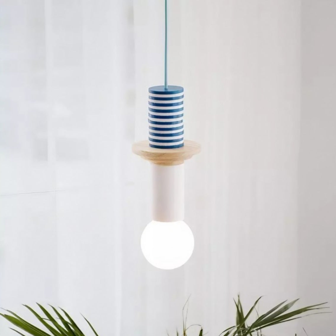 Multicolor Geometric Wood Pendant Light – Modern Kitchen Pendant Lighting Fixture, 12-Inch Diameter, Easy Installation 8