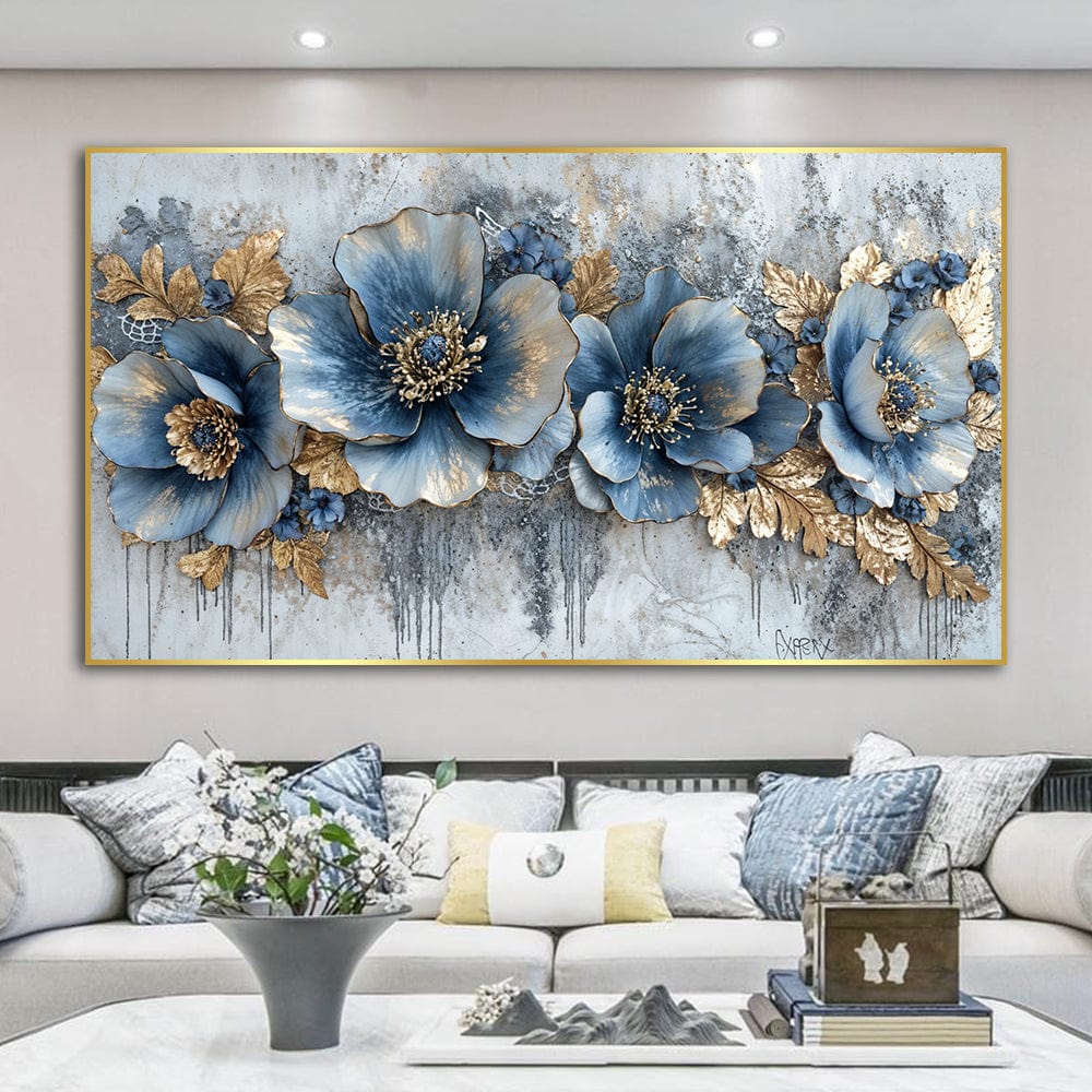 Mystic Blues Art Print β Blue Floral Design with Gold Accents on Museum-Quality Paper, Limited Edition of 250 0