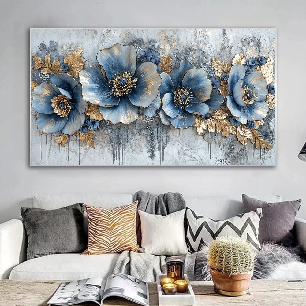 Mystic Blues Art Print β Blue Floral Design with Gold Accents on Museum-Quality Paper, Limited Edition of 250 1