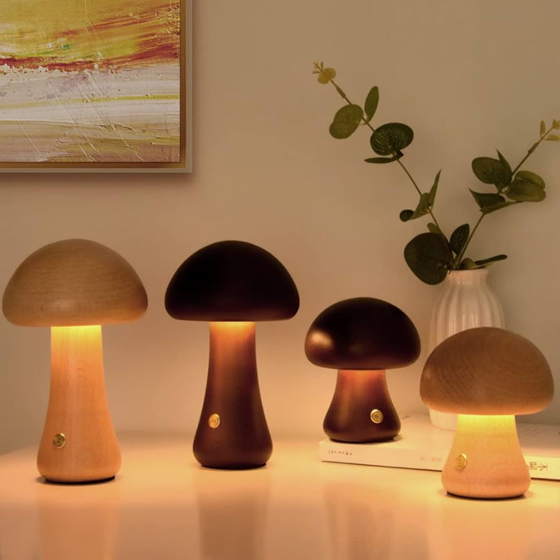 Nature-Inspired Wooden Mushroom Table Lamp with Touch Control and Adjustable Brightness – Ideal for Bedside or Desk Use 3