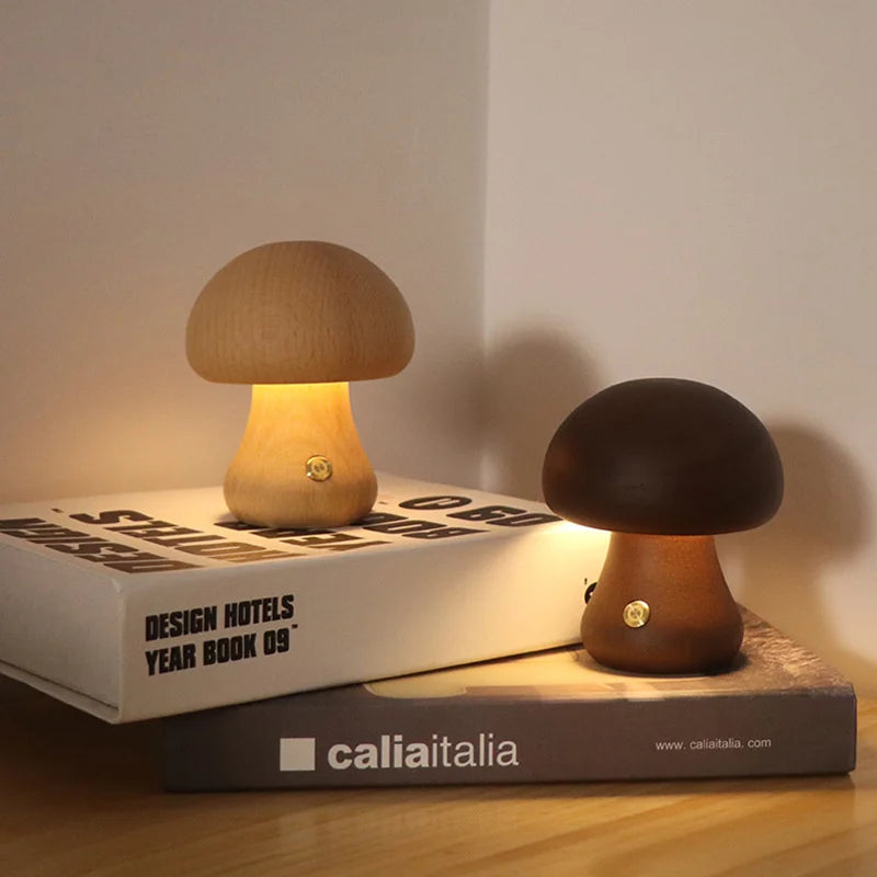 Nature-Inspired Wooden Mushroom Table Lamp with Touch Control and Adjustable Brightness – Ideal for Bedside or Desk Use 4