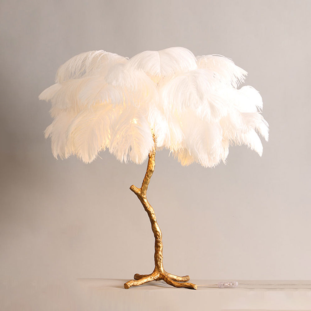 Nordic Luxury Ostrich Feather Floor and Table Lamp – Customizable Colors for Living Room and Bedroom, LED Bulb Included 0