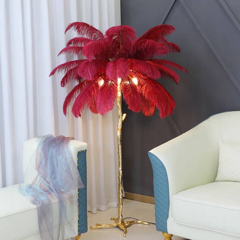 Nordic Luxury Ostrich Feather Floor and Table Lamp – Customizable Colors for Living Room and Bedroom, LED Bulb Included 19