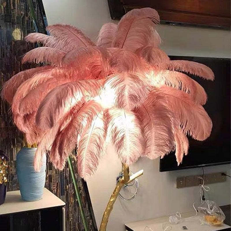 Nordic Luxury Ostrich Feather Floor and Table Lamp – Customizable Colors for Living Room and Bedroom, LED Bulb Included 22