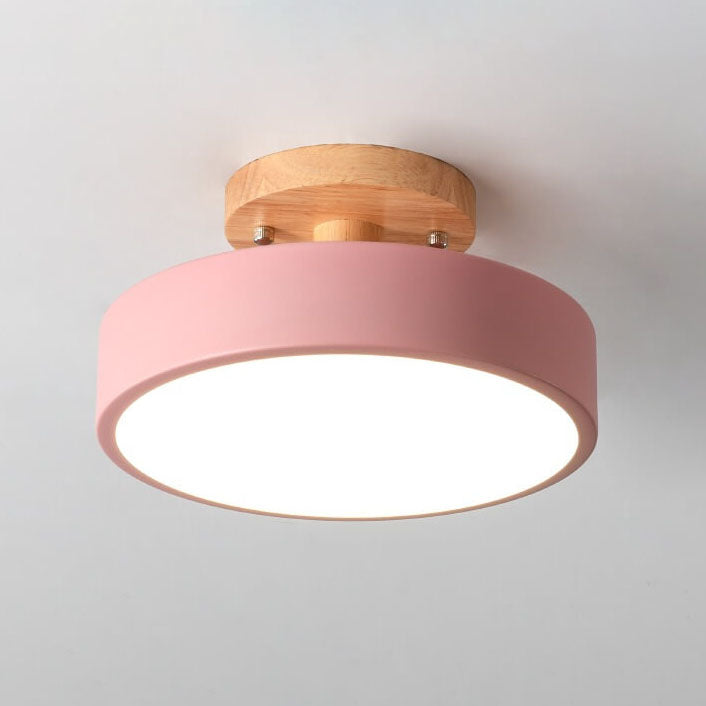 Nordic Round LED Flush Mount Ceiling Light Fixture with Adjustable Color Temperature – Modern Wood Design for Living Room, Hallway, Bedroom 10